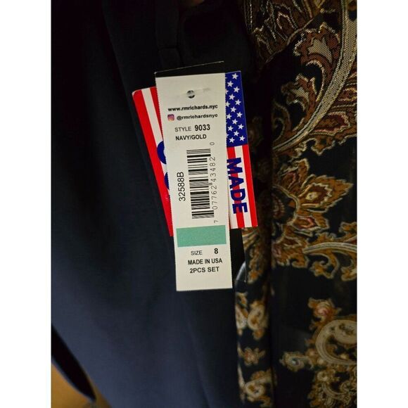 2-Piece Navy Dress  Gold Paisley Jacket - Size 8 - Made In USA elegant classic - Picture 5 of 16